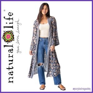 NATURAL LIFE Floral Kimono Wrap - Navy and Beige